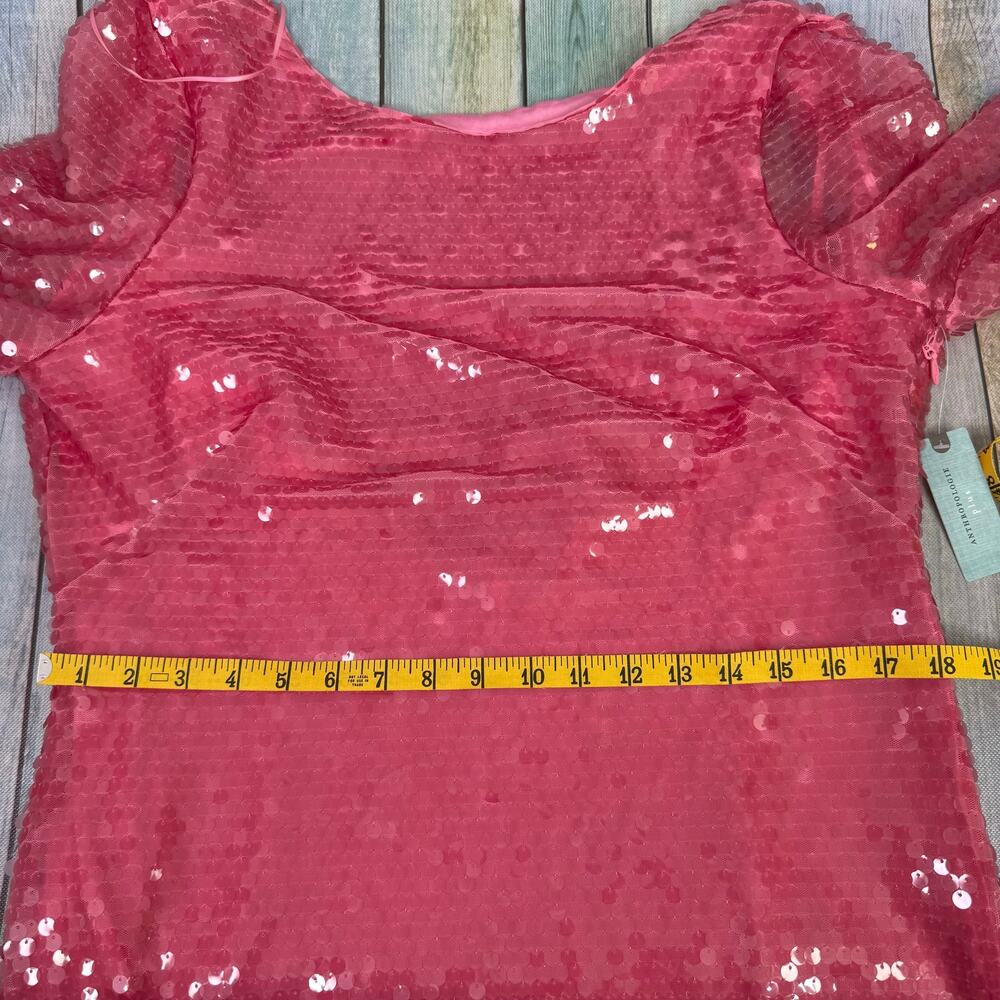 Pink Sequin Drape Back Mini Dress Anthropologie Long Sleeve NEW with Tags 16W - Picture 4 of 12